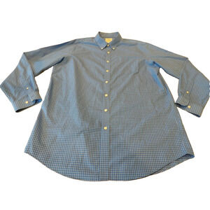 LL Bean Traditional Fit Shirt Large Tall Blue Grid Plaid Button Collared Outdoor